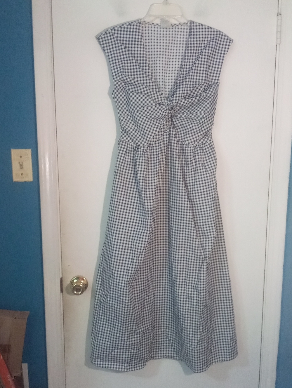 * A New Day Blue and White Gingham Twist-Front Dress Small NWT $45